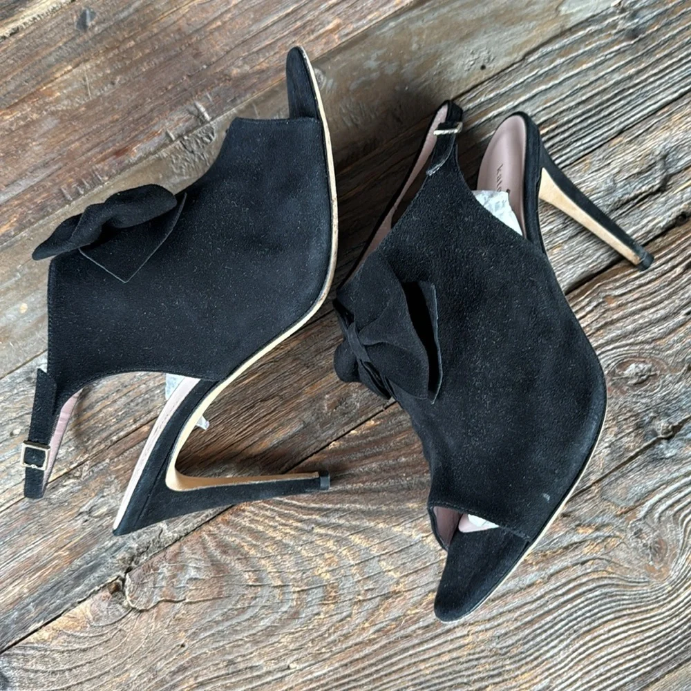 Kate Spade black suede open toe‎ sling back heel Size 10.5